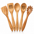 Shalinindia Wooden Cooking Utensil Set with Spoons, Acacia, Brown, 5 Piece