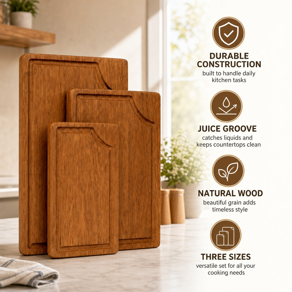 Shalinindia Mango Wood Cutting Board for Kitchen, Dark Brown, Set of 3
