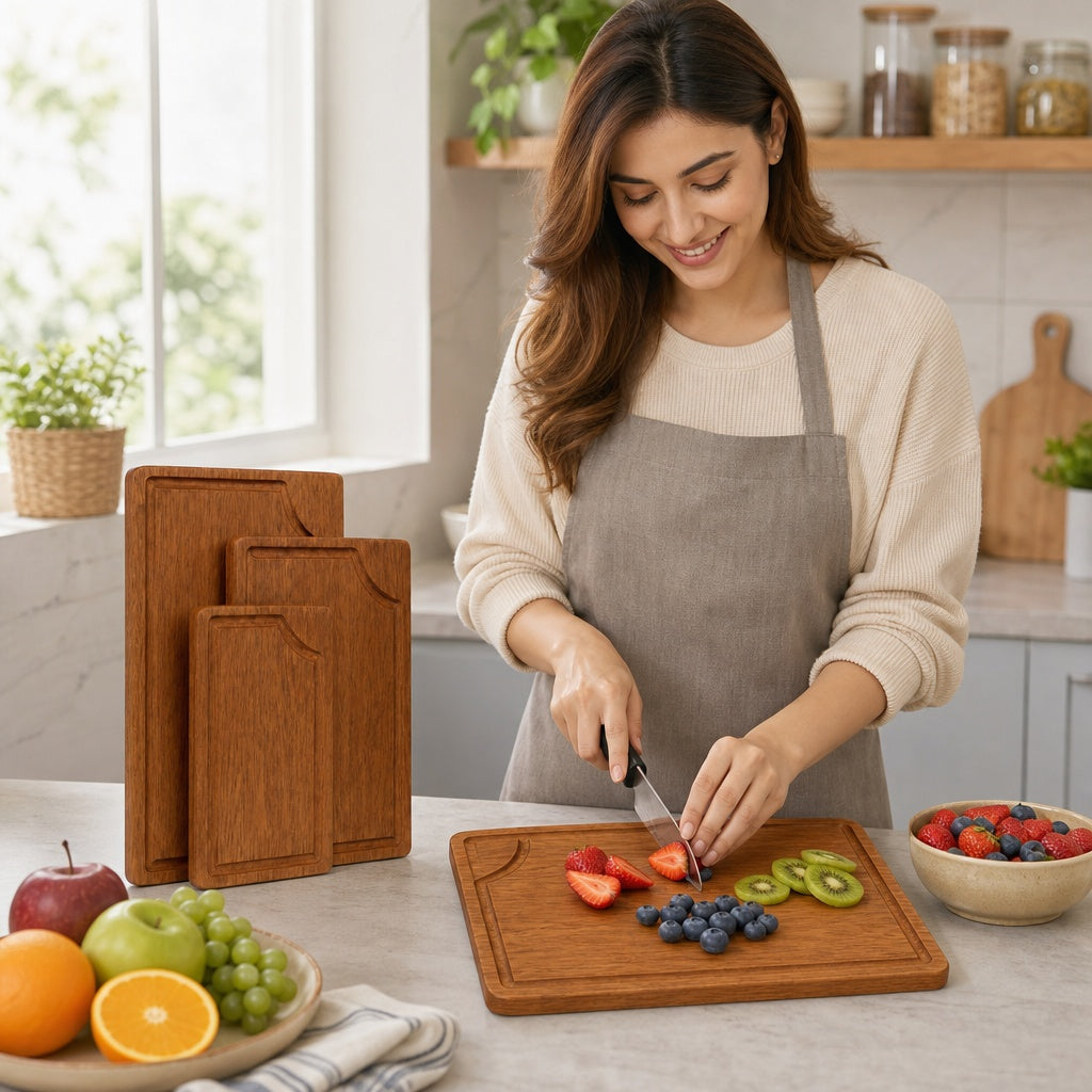 Shalinindia Mango Wood Cutting Board for Kitchen, Dark Brown, Set of 3