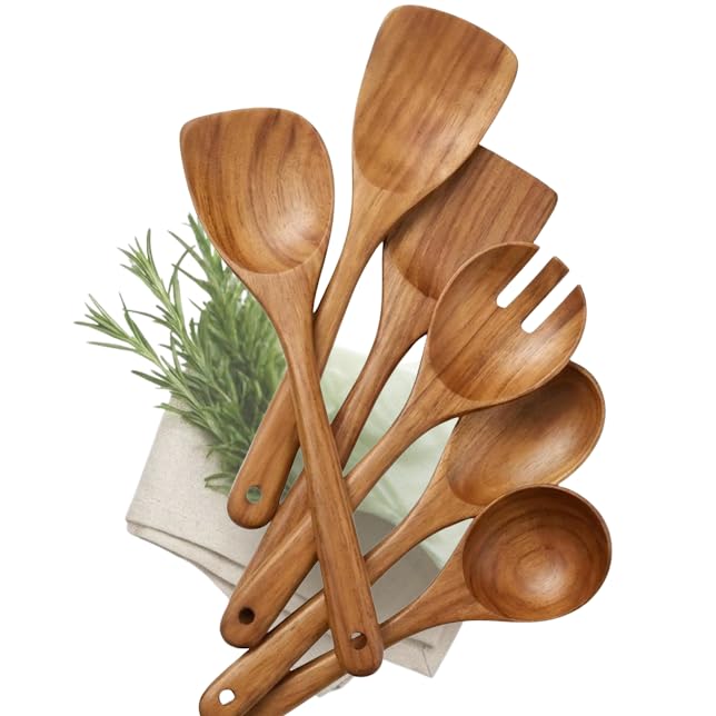 ShalinIndia 6-Piece Acacia Wood Cooking Utensils Set - Nonstick Pan Spoons