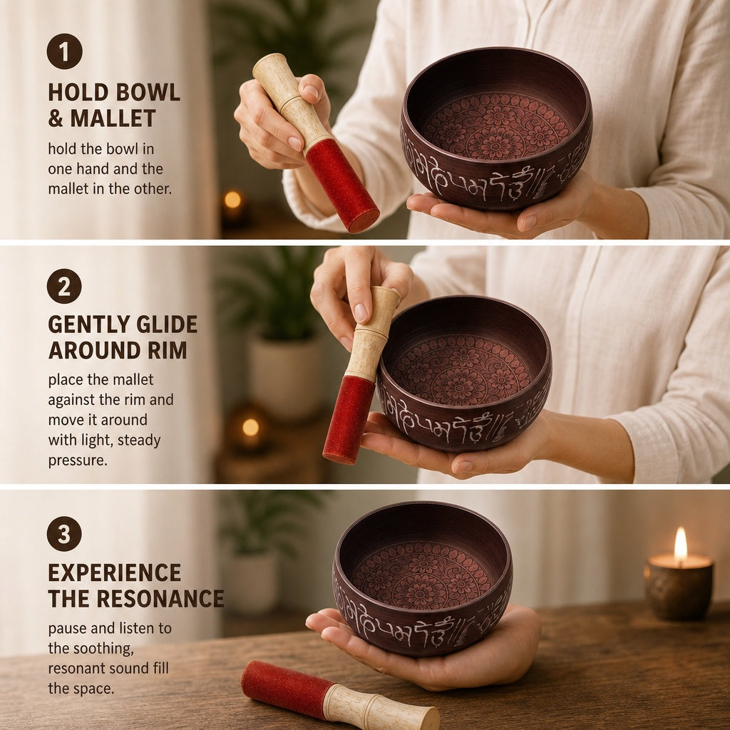Shalinindia Tibetan Singing Bowl with Wooden Mallet, Meditation Bowl