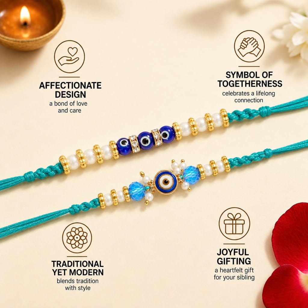 Blue Evil Eye Bracelet Set of 2 Rakhi for Brother - Protection Kabbalah