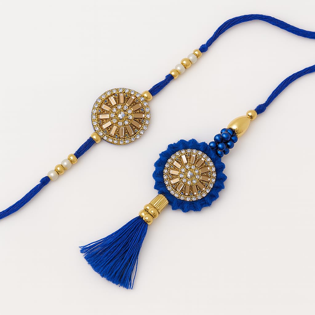 Shalin India Blue Rakhi Set for Bhaiya Bhabhi - Lumba Bracelet, Raksha