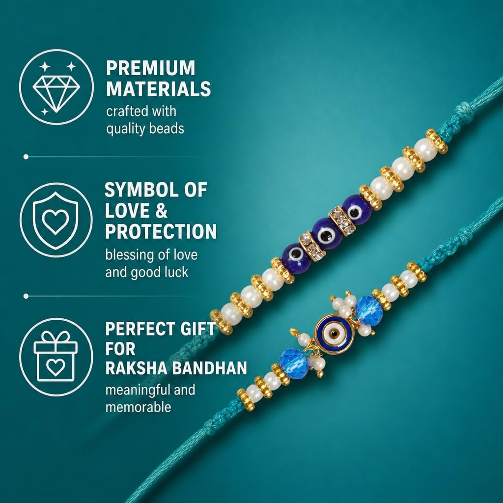 Blue Evil Eye Bracelet Set of 2 Rakhi for Brother - Protection Kabbalah