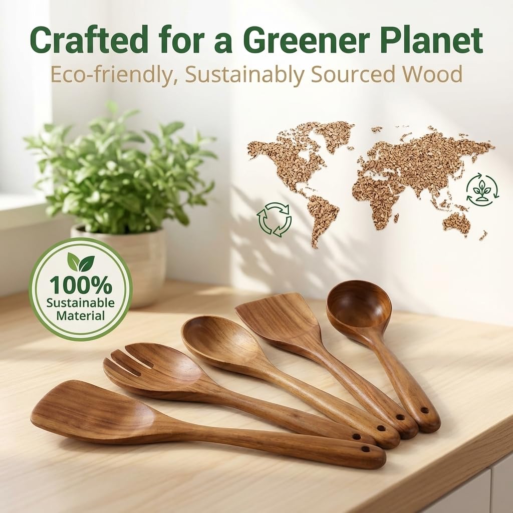 ShalinIndia 6-Piece Acacia Wood Cooking Utensils Set - Nonstick Pan Spoons