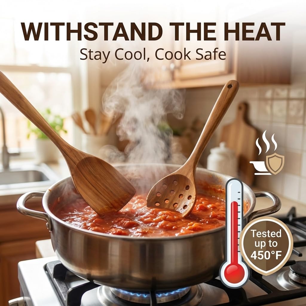 ShalinIndia 6-Piece Acacia Wood Cooking Utensils Set - Nonstick Pan Spoons