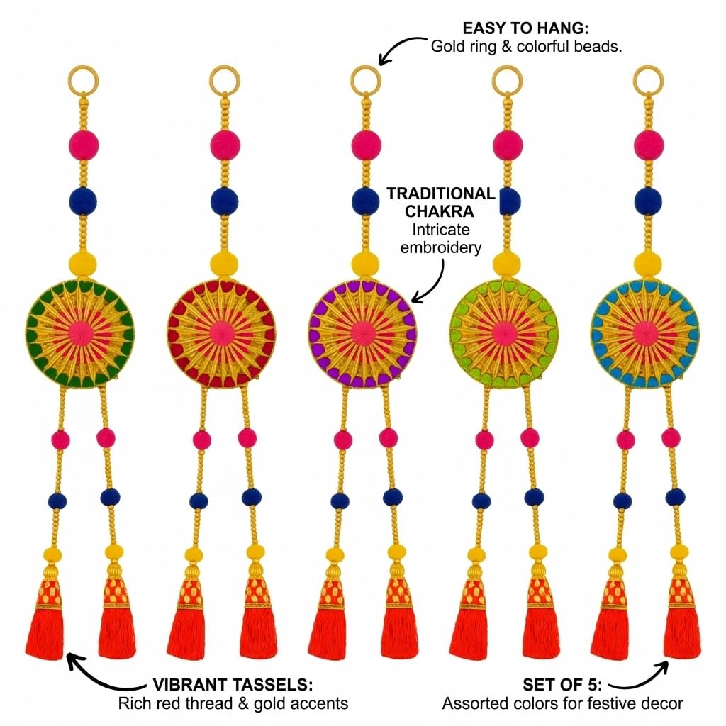 Store Indya Hanging Decor Set of 5 - Traditional Chakra Tassel Hangings