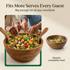 Shalin India Large Acacia Wood Salad Bowl Set with Utensils, 12.5 In