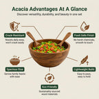 Shalin India Large Acacia Wood Salad Bowl Set with Utensils, 12.5 In