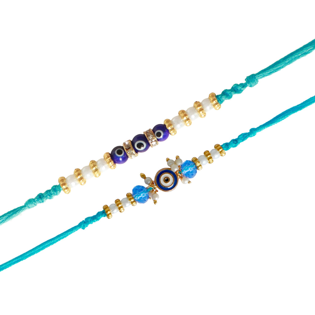Blue Evil Eye Bracelet Set of 2 Rakhi for Brother - Protection Kabbalah