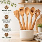 Shalinindia Wooden Cooking Utensil Set with Spoons, Acacia, Brown, 5 Piece