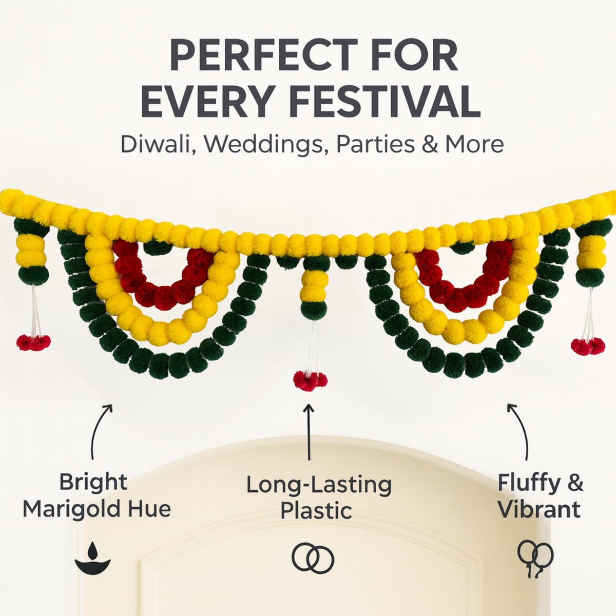 ShalinIndia Artificial Marigold Toran Door Hanging - Diwali Festival Home