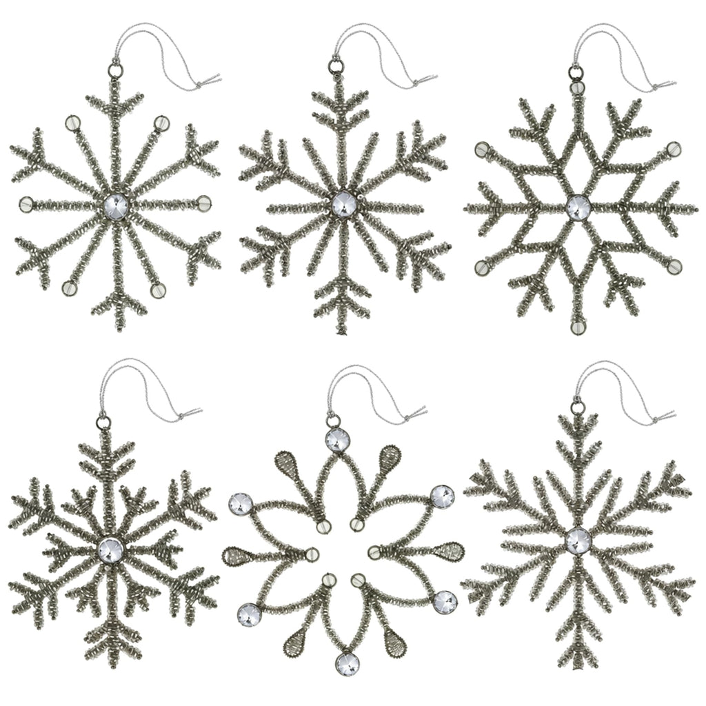 Handmade Snowflake Iron Glass Pendant Ornaments Set of 6 - Christmas Décor - Icicle Sparkle (6 inch)