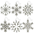 Handmade Snowflake Iron Glass Pendant Ornaments Set of 6 - Christmas Décor - Icicle Sparkle (6 inch)
