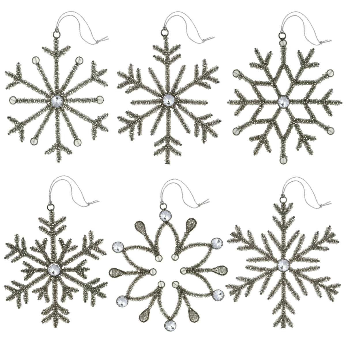 Handmade Snowflake Iron Glass Pendant Ornaments Set of 6 - Christmas Décor - Icicle Sparkle (6 inch)