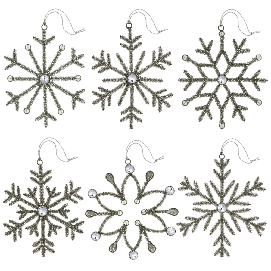 Handmade Snowflake Iron Glass Pendant Ornaments Set of 6 - Christmas D?or - Icicle Sparkle (6 inch)