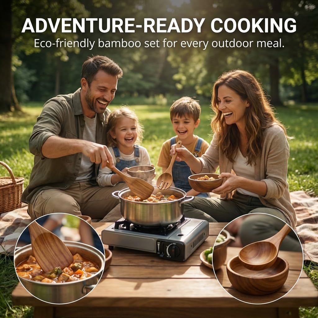ShalinIndia 6-Piece Acacia Wood Cooking Utensils Set - Nonstick Pan Spoons