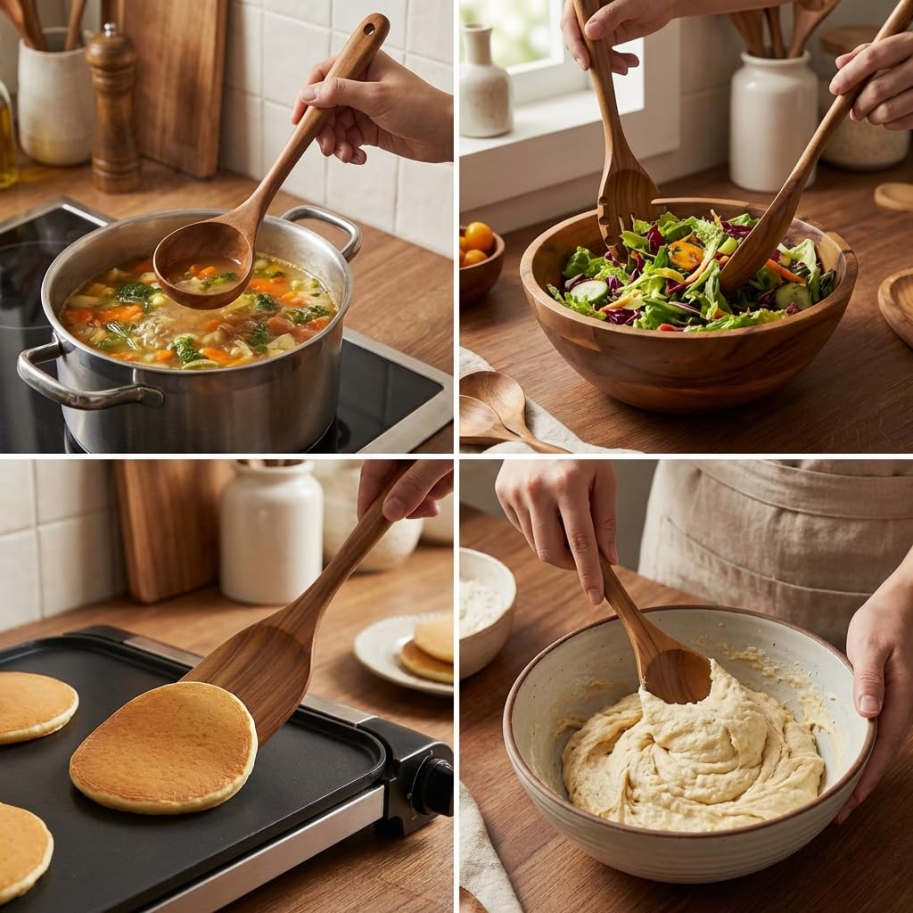 ShalinIndia 6-Piece Acacia Wood Cooking Utensils Set - Nonstick Pan Spoons