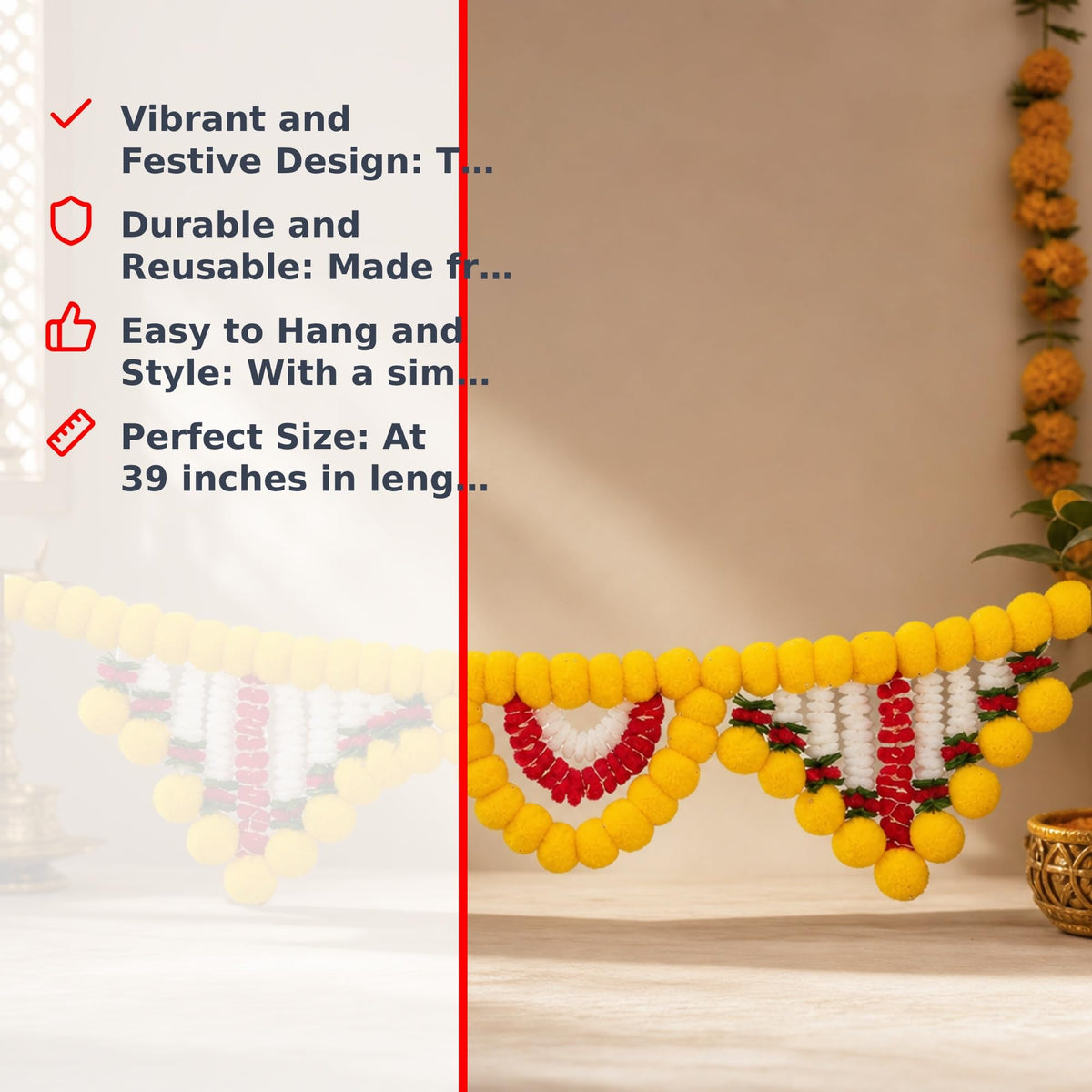 ShalinIndia Artificial Marigold Toran Door Hanging - Diwali Festival Home