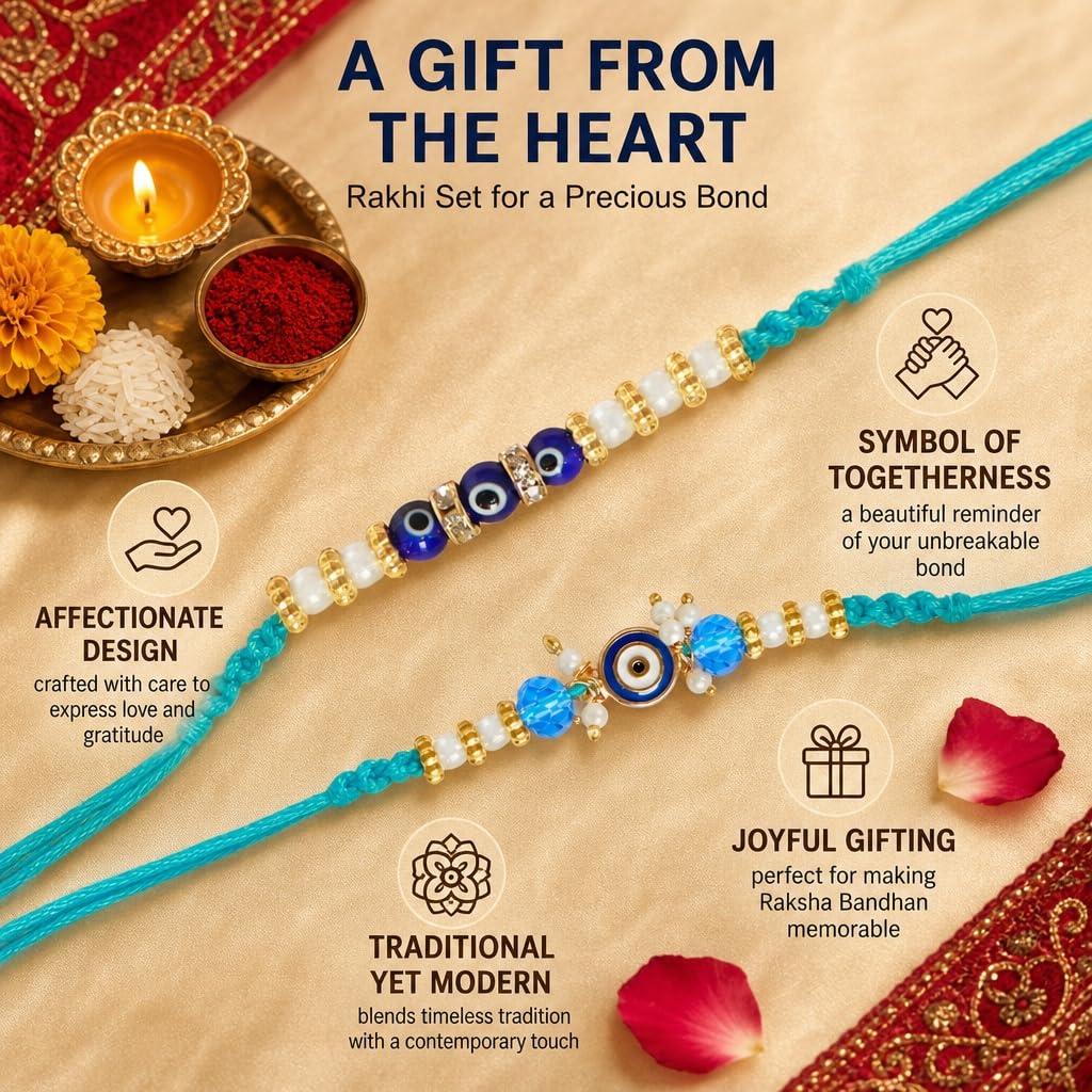 Blue Evil Eye Bracelet Set of 2 Rakhi for Brother - Protection Kabbalah