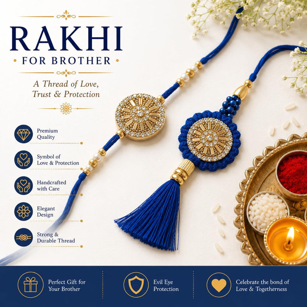 Shalin India Blue Rakhi Set for Bhaiya Bhabhi - Lumba Bracelet, Raksha
