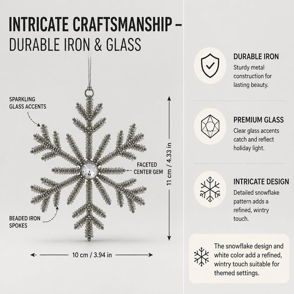 Handmade Snowflake Iron Glass Pendant Ornaments Set of 6 - Christmas Décor - Icicle Sparkle (6 inch)
