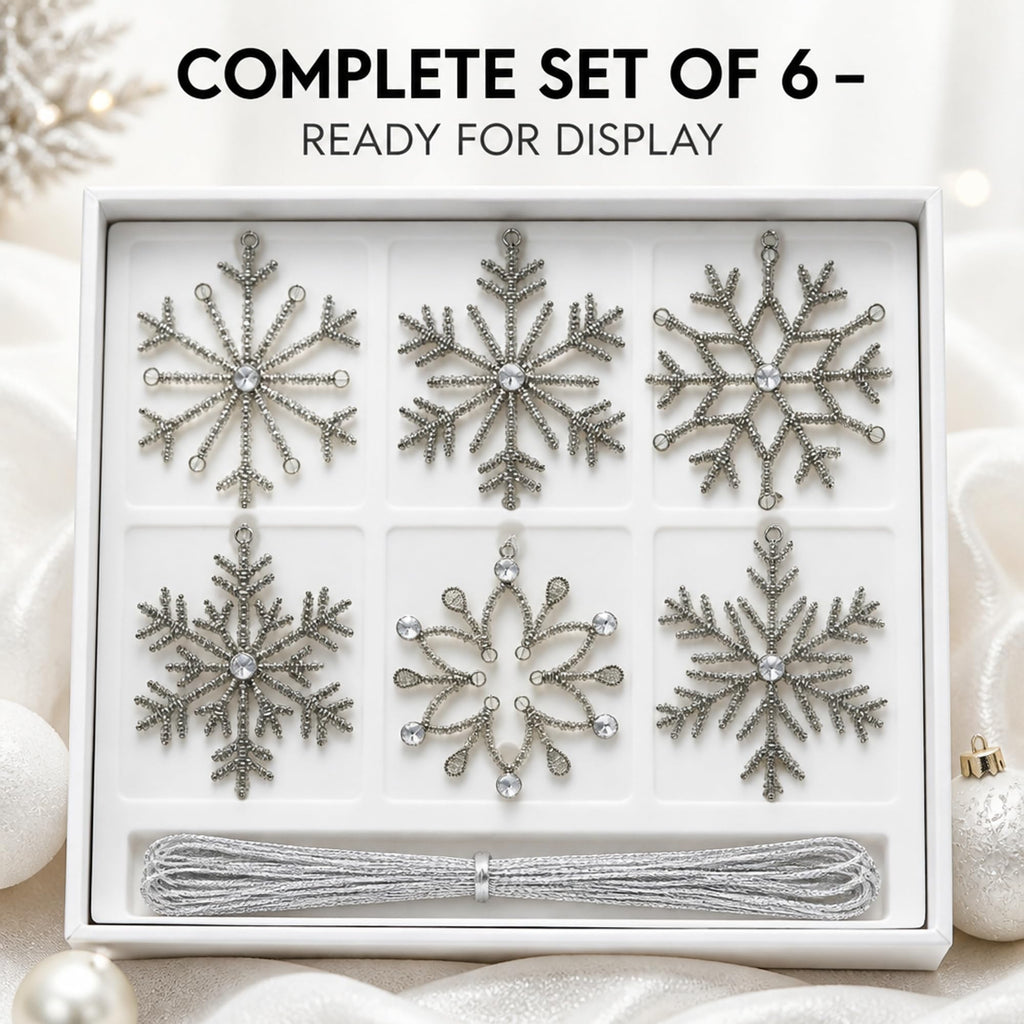 Handmade Snowflake Iron Glass Pendant Ornaments Set of 6 - Christmas Décor - Icicle Sparkle (6 inch)
