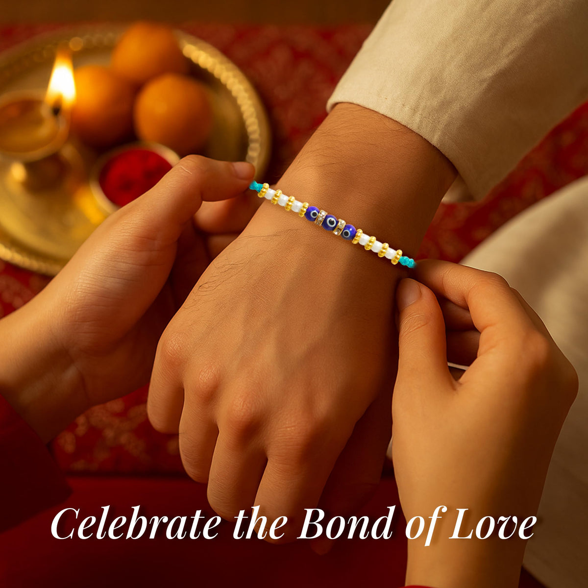 Blue Evil Eye Bracelet Set of 2 Rakhi for Brother - Protection Kabbalah