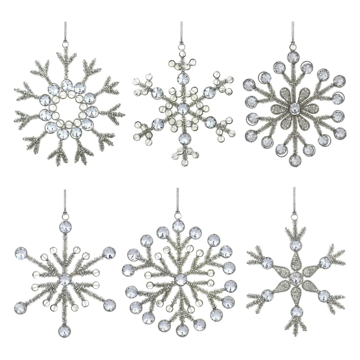 Handmade Snowflake Iron Glass Pendant Ornaments Set of 6 - Christmas D?or - Vintage Glow (9 inch)