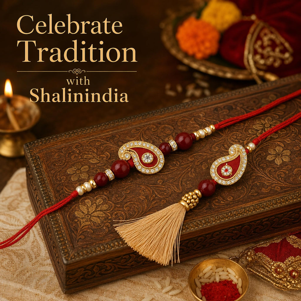 Shalin India Red Rakhi Set for Bhaiya Bhabhi - Lumba Bracelet, Raksha