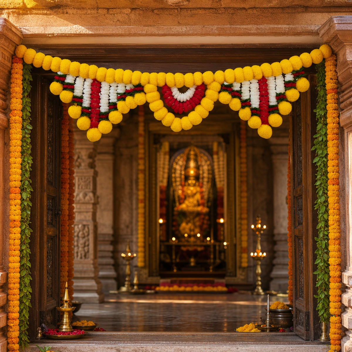 ShalinIndia Artificial Marigold Toran Door Hanging - Diwali Festival Home