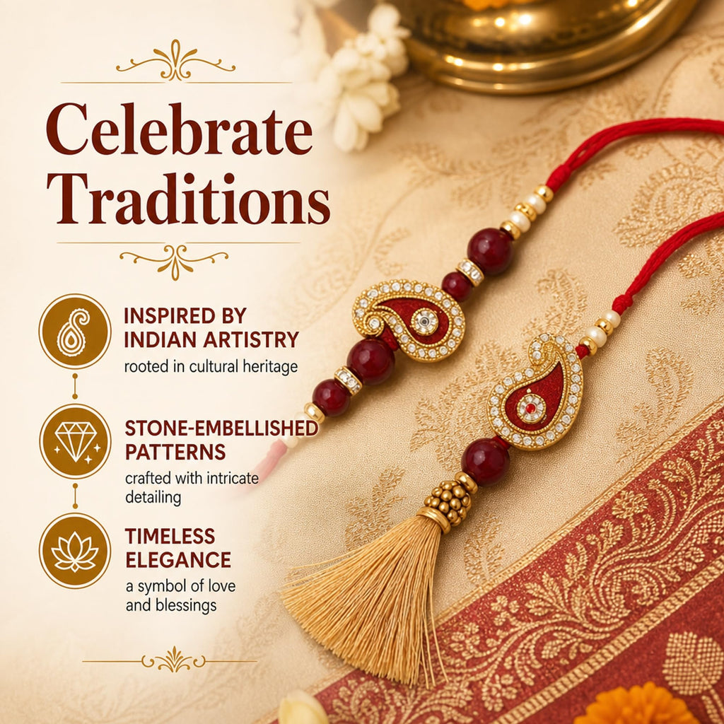 Shalin India Red Rakhi Set for Bhaiya Bhabhi - Lumba Bracelet, Raksha