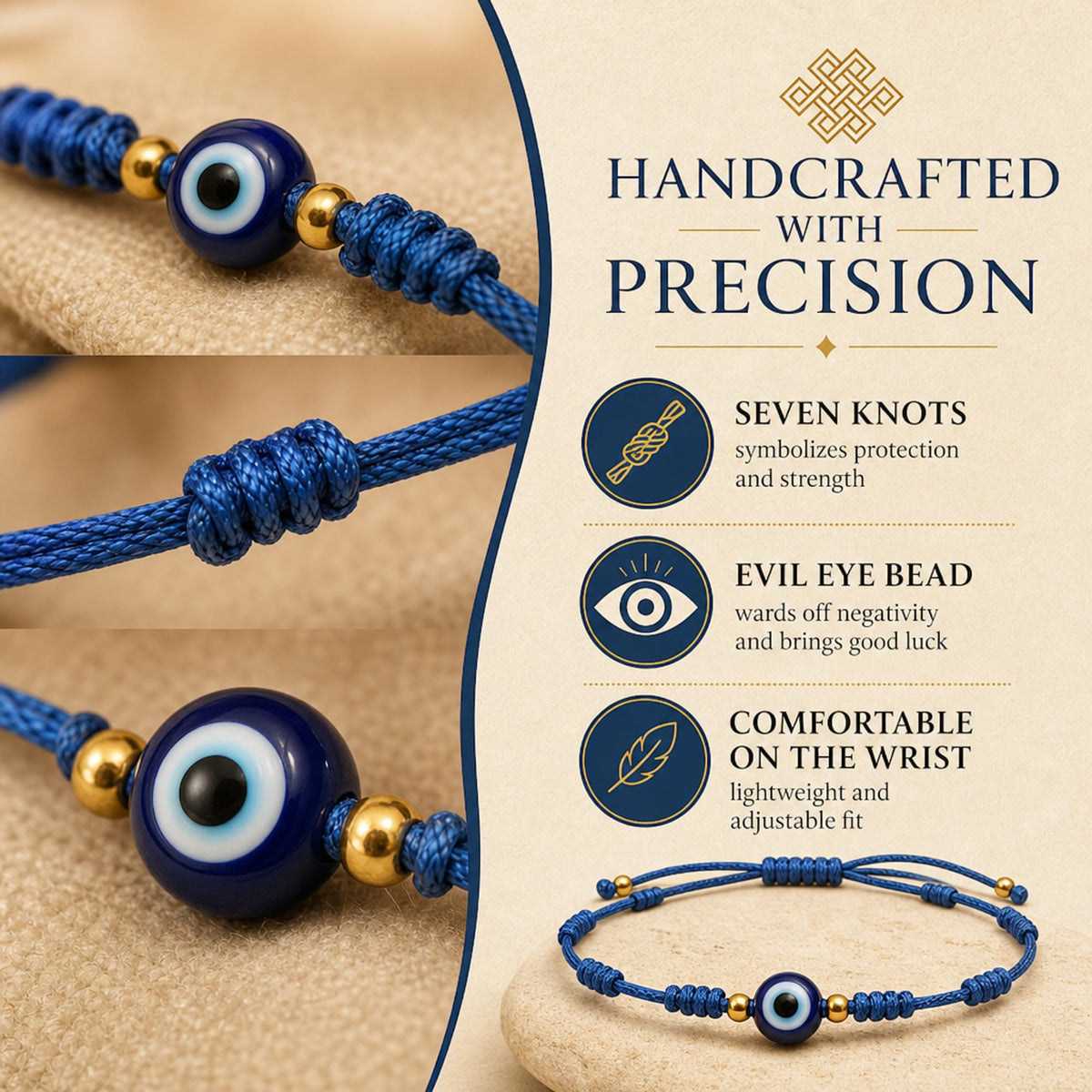 7-Knot Blue Evil Eye Bracelet Set of 7 Rakhi for Brother - Protection
