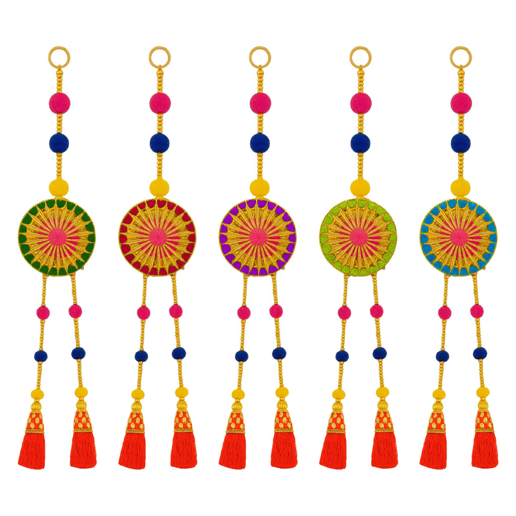 Store Indya Hanging Decor Set of 5 - Traditional Chakra Tassel Hangings