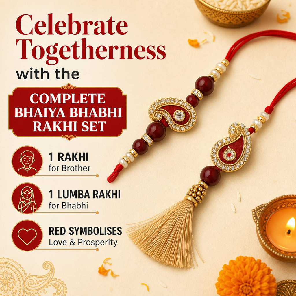 Shalin India Red Rakhi Set for Bhaiya Bhabhi - Lumba Bracelet, Raksha