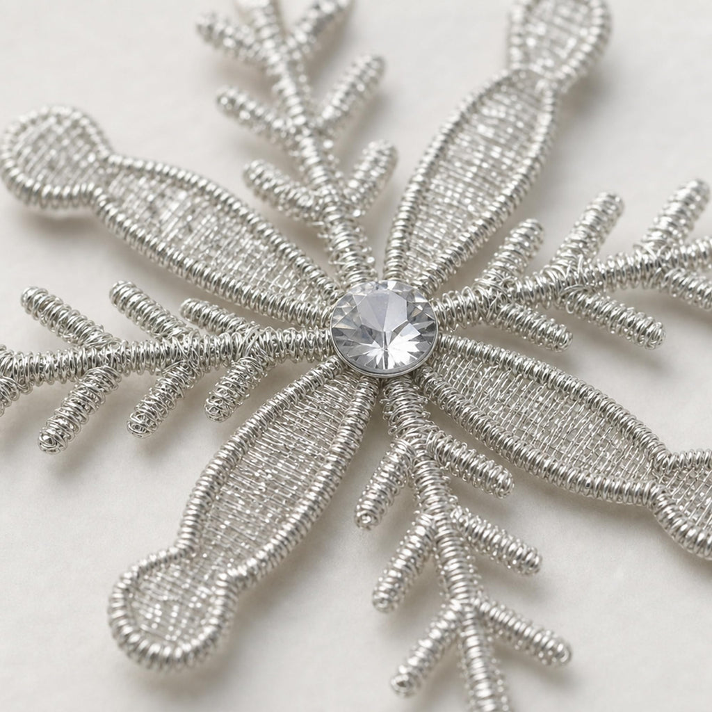 Handmade Snowflake Iron Glass Pendant Ornaments Set of 6 - Christmas Décor - Classic Snowflake (6 inch)