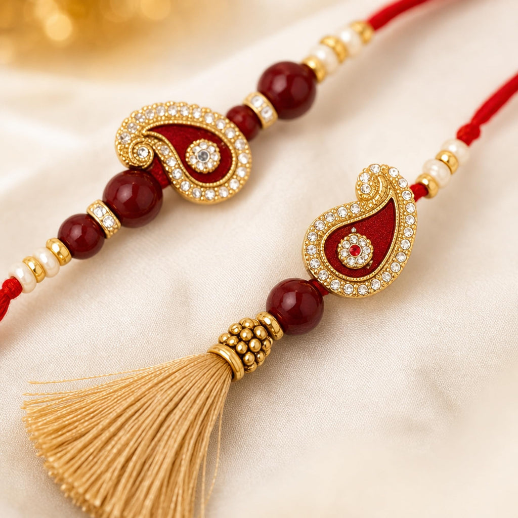 Shalin India Red Rakhi Set for Bhaiya Bhabhi - Lumba Bracelet, Raksha