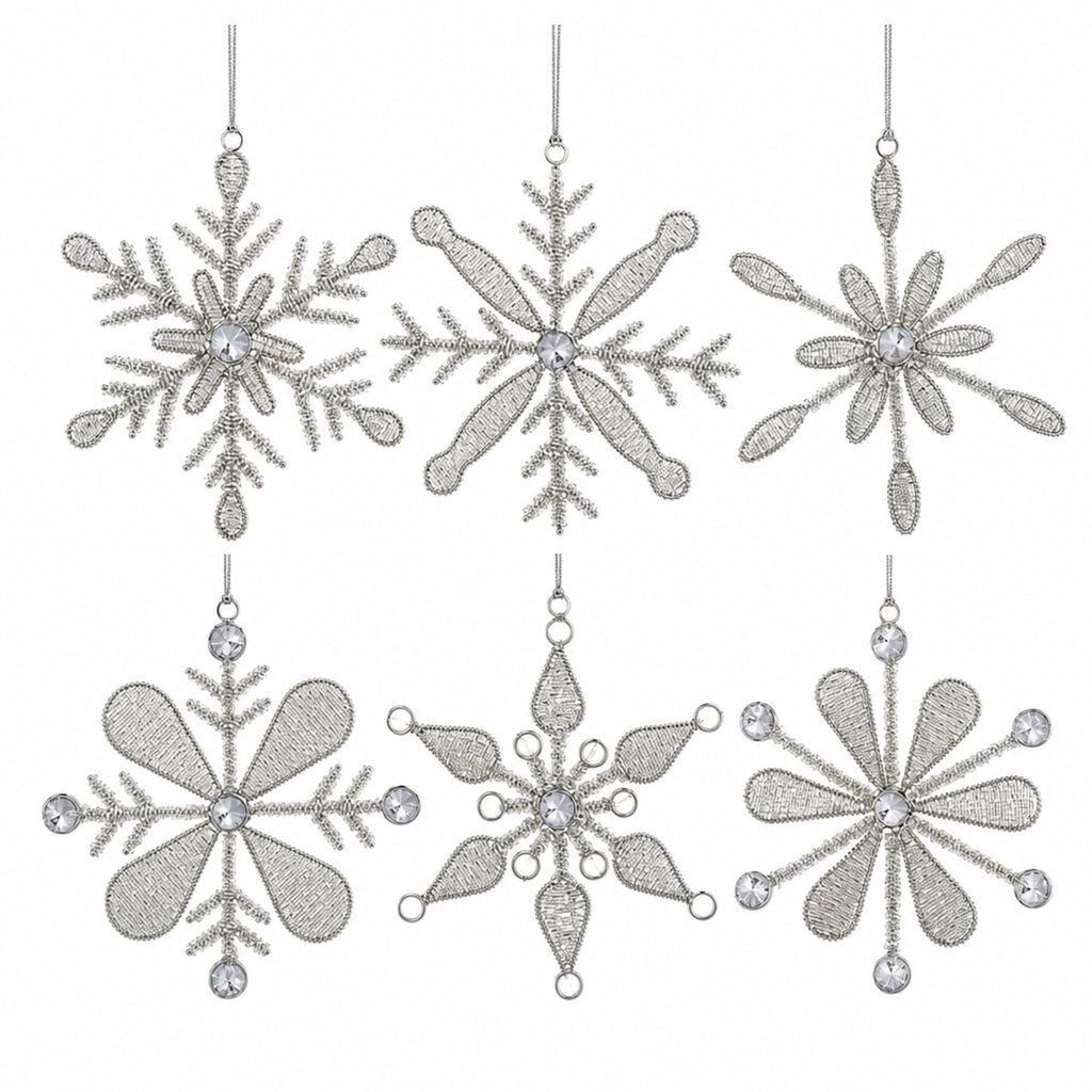 Handmade Snowflake Iron Glass Pendant Ornaments Set of 6 - Christmas Décor - Classic Snowflake (6 inch)