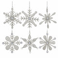 Handmade Snowflake Iron Glass Pendant Ornaments Set of 6 - Christmas Décor - Classic Snowflake (6 inch)