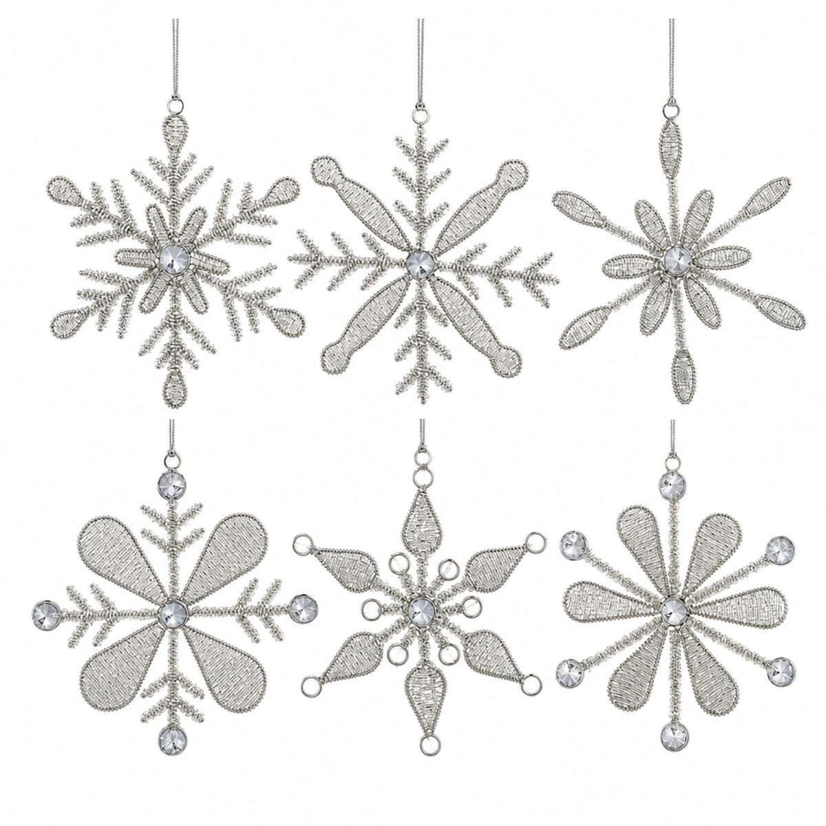 Handmade Snowflake Iron Glass Pendant Ornaments Set of 6 - Christmas Décor - Classic Snowflake (6 inch)
