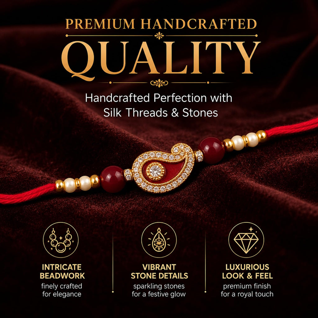 Shalin India Red Rakhi Set for Bhaiya Bhabhi - Lumba Bracelet, Raksha