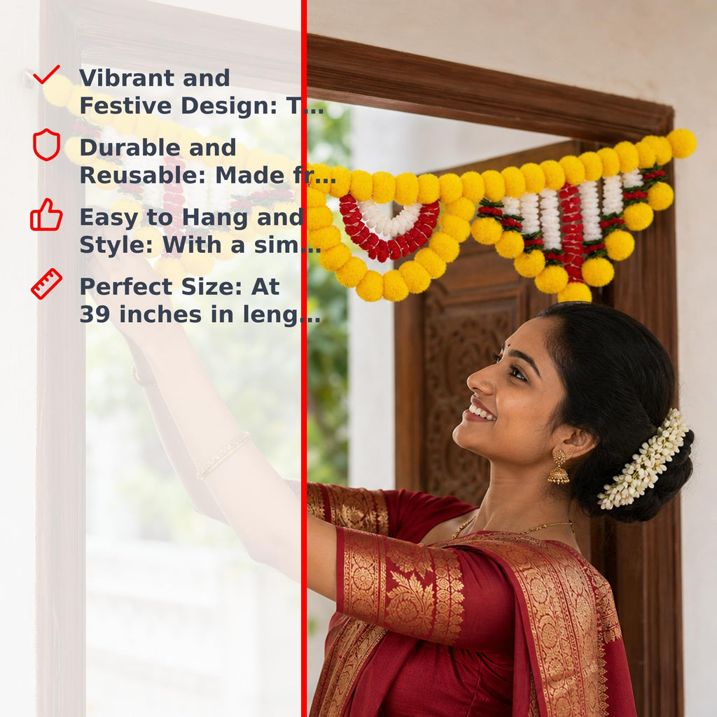 ShalinIndia Artificial Marigold Toran Door Hanging - Diwali Festival Home