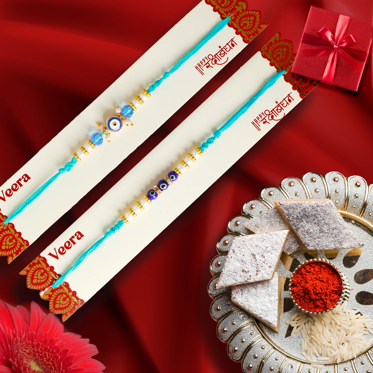 Blue Evil Eye Bracelet Set of 2 Rakhi for Brother - Protection Kabbalah