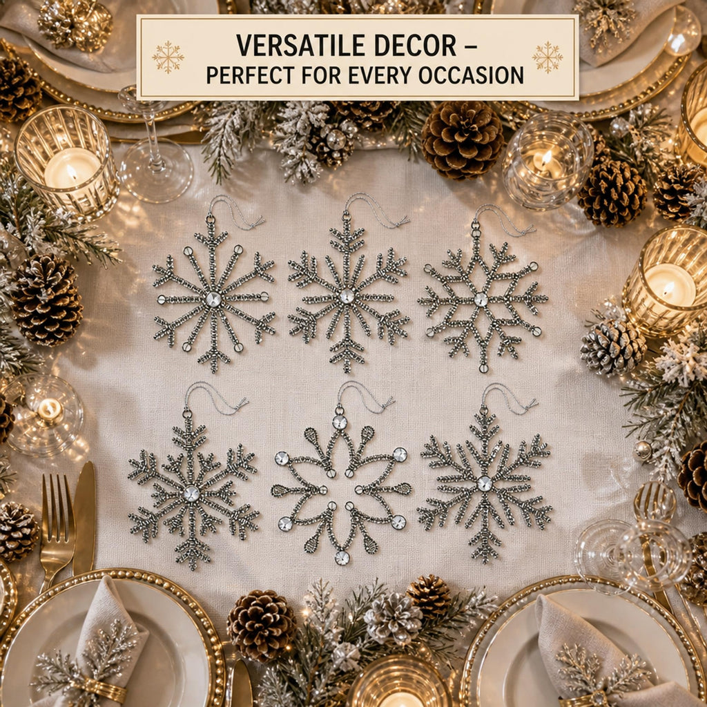 Handmade Snowflake Iron Glass Pendant Ornaments Set of 6 - Christmas Décor - Icicle Sparkle (6 inch)