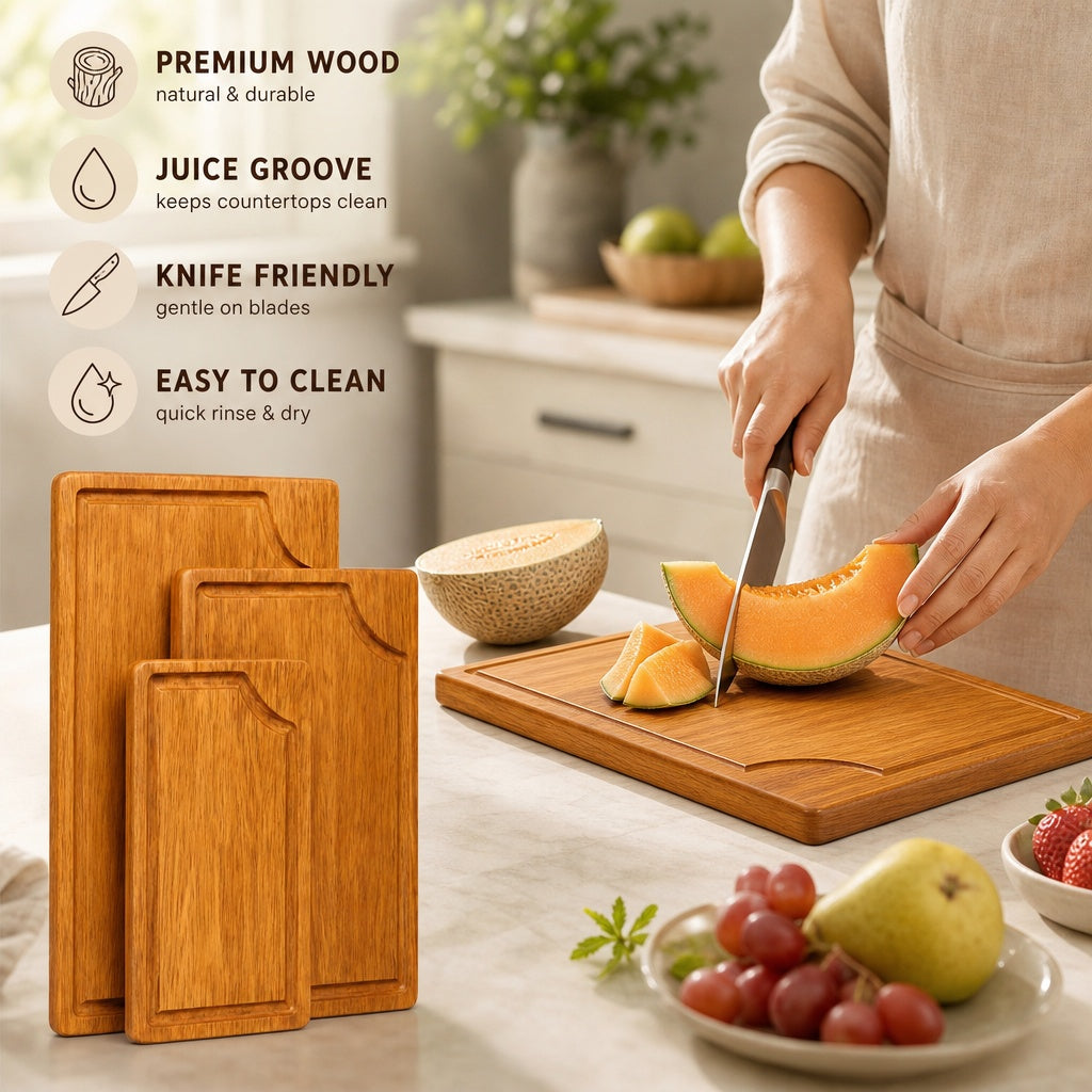 Shalinindia Mango Wood Cutting Board for Kitchen, Natural, Set of 3
