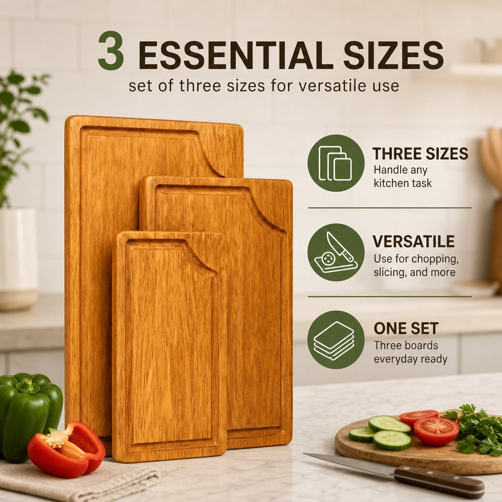 Shalinindia Mango Wood Cutting Board for Kitchen, Natural, Set of 3